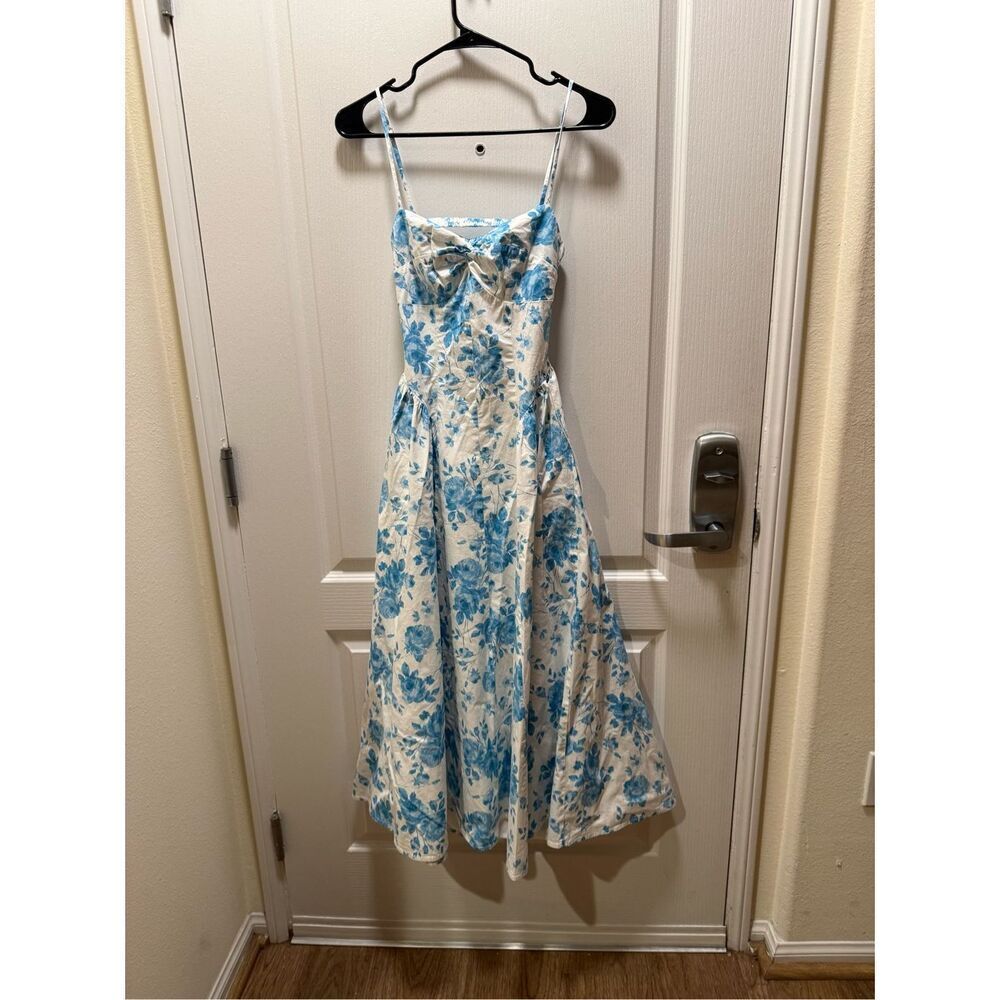 NIA Destene Dress vintage inspired MIDI dress BLUE/WHITE Summer Dress size S NWT - Picture 5 of 6